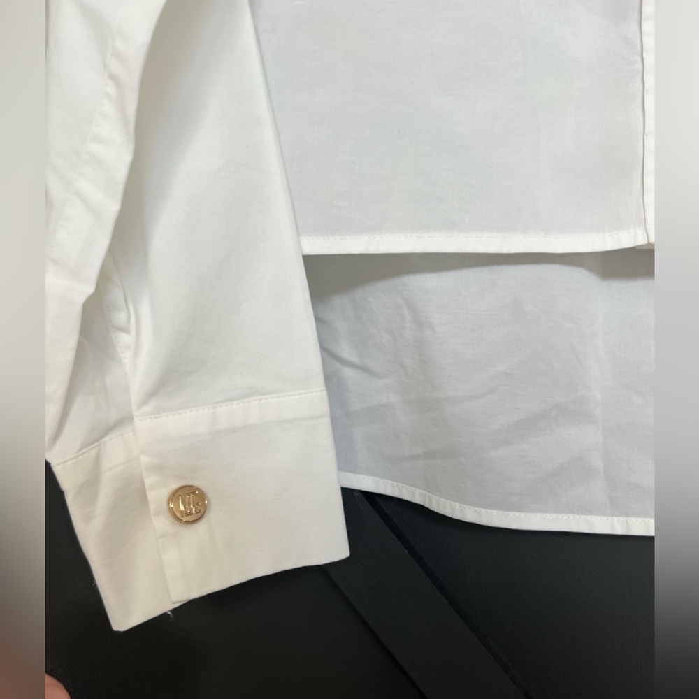 Maje Carlita Cropped Cotton Shirt in White, Size M (2) - Picture 12 of 15